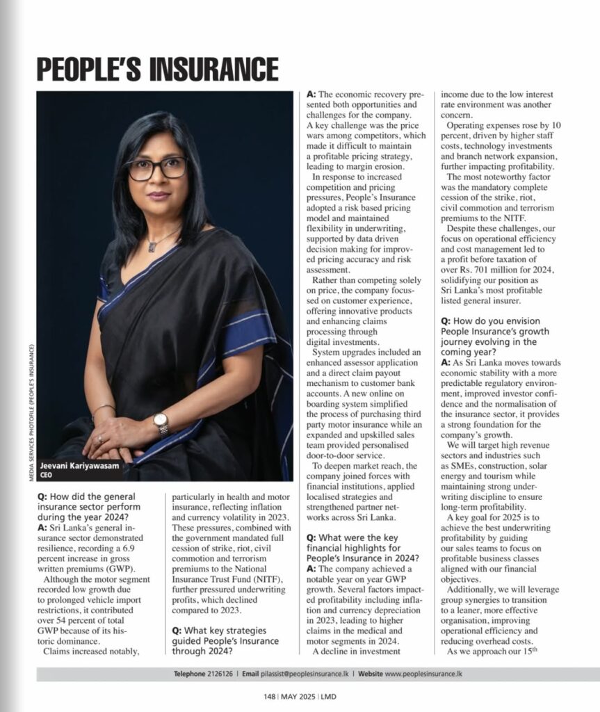 A Visionary Leader & Devoted Mother: CEO Jeevani Kariyawasam Featured in LMD Magazine’s May 2025 Edition 1 Peoples Insurance 495529613 689013766826663 3756265111963082905 n