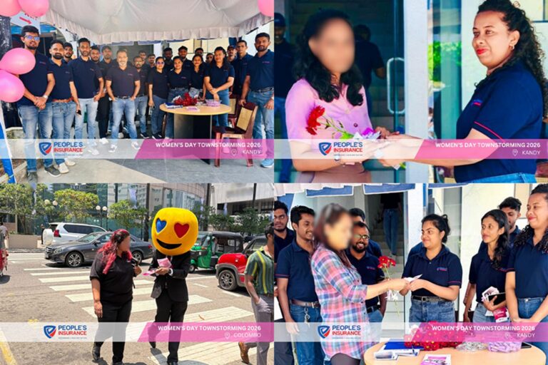 Home-new hero 38 Peoples Insurance People's Insurance PLC International Women's Day 2026 campaign graphic titled Empowering Women, Protecting Futures, featuring a townstorming street activation.